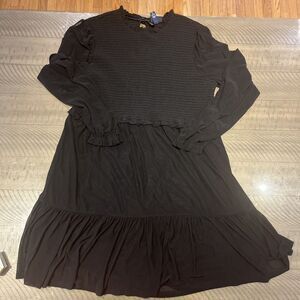 Cotton On Black Long Sleeve Smocked Knee Length Dress Size XL Holiday Christmas